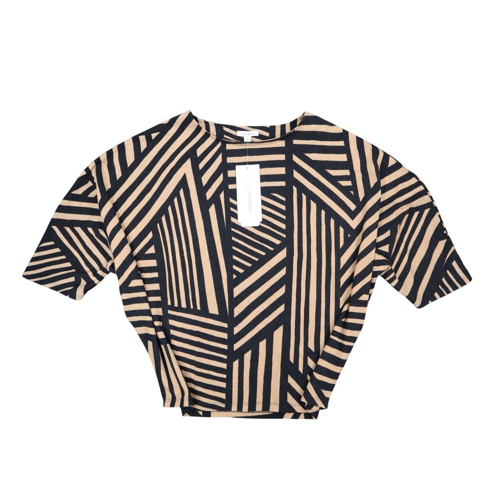 Erin London Top Womens Medium NWT Black Tan Geometric Dolman Sleeve Shirt